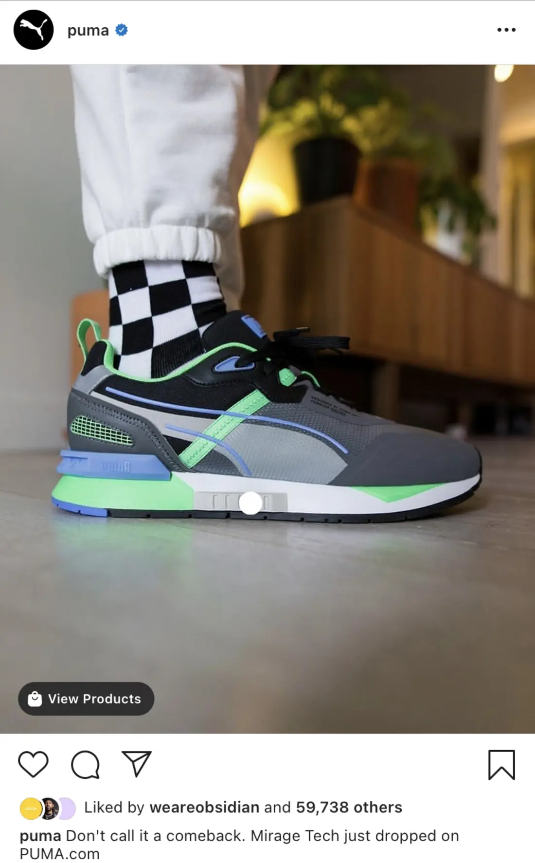 Puma's official Instagram reposting the Mirage Tech campaign